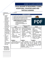 Critical Reading As Reasoning: Claims, Assertions, Counterclaims and Textual Evidence