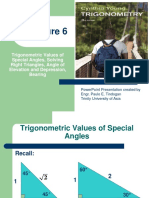 Trigonometric Values of Special Angles, Solving Right Triangles, Angle of Elevation and Depression, Bearing