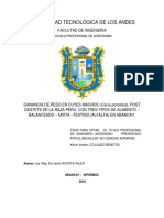 GANANCIA DE PESO EN CUYES MACHOS (Cavia Porcellus), POST DESTETE DE LA RAZA PERÚ, CON TRES TIPOS DE ALIMENTO - BALANCEADO - MIXTA - TESTIGO (ALFALFA) EN ABANCAY