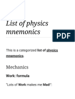 List of Physics Mnemonics