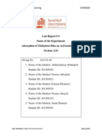 Lab Report # 6 Name of The Experiment: Adsorption of Methylene Blue On Activated Carbon Section: L01