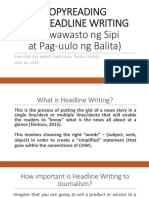 Copyreading and Headline Writing (Pagwawasto NG Sipi at Pag-Uulo NG Balita)