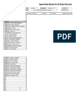 Input Data Sheet For E-Class Record: Region Division District School Name School Id