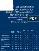 Table of Test Specifications and Sample Questions For Ana/Physio - Anatomy and Physiology