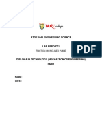 Atge 1043 Engineering Science: Friction On Inclined Plane