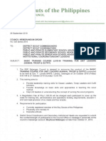 BSP Council Memorandum Order No.026 S.2019 Re Basic Training Course Live in Training For Unit Leaders Kawan Troop Outfit