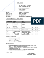 Bio - Data: Examination College/ School Board/ University Year Cpi/ Percentage