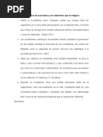 Conceptos de Ecosistema y Los Elementos Que Lo Integran