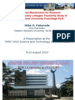 Institutional Mechanisms For Research Institutions/Industry Linkages: Feasibility Study of The Obafemi Awolowo University Knowledge Park