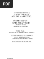 Airline Marketing Submitted by Nair Asha Vinod: University of Mumbai A Project Report On