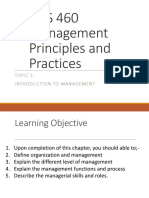 ADS 460 Management Principles and Practices: Topic 1: Introduction To Management