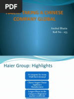 Haier: Taking A Chinese Company Global: Anshul Bhatia Roll No - 253