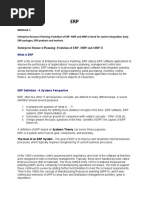 Enterprise Resource Planning: Evolution of ERP-MRP and MRP II Need For System Integration Early ERP Packages ERP Products and Markets