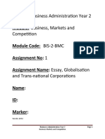 Course: Business Administration Year 2 Module: Business, Markets and