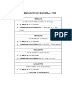 Calendarización Bimestral 2020