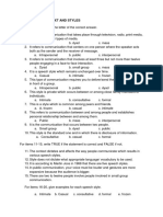 Oral Comm Quiz Speech Context and Styles