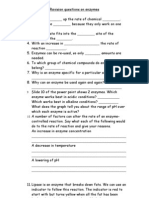 Revision Questions On Enzymes Worksheet