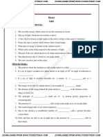 Class 8 Science Worksheet - Light PDF