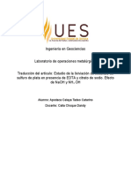 Estudio de La Lixiviación de Tiosulfato de Sulfuro de Plata en Presencia de EDTA y Citrato de Sodio. Efecto de NaOH y NH4 OH