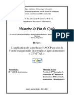 L'application de La Méthode HACCP Au Sein de L'unité Margarinerie Du Complexe Agro-Alimentaire CEVITAL PDF