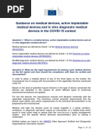 Guidance On Medical Devices, Active Implantable Medical Devices and in Vitro Diagnostic Medical Devices in The COVID-19 Context