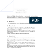 Série de TD2: Introduction À La Théorie Probabiliste, Variable Aléatoire Et Lois de Probabilité Discrètes 1 Exercice 1 2 Exercice 2