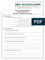 Grade: V (Computer Science) SESSION - (2020-2021) Worksheet - 2 (Evolution of Computers)