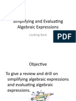 Simplifying and Evaluating Algebraic Expressions: Looking Back