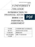 Saito University College: Introduction To Financial Accounting BHRM 1144 Individual Assignment