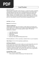 Lead Teacher Job Description