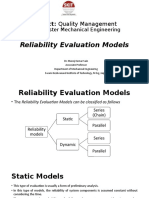 Subject: Quality Management: Reliability Evaluation Models