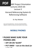 UWE BABF Project Orientation Lectures 2019-20: Harvard Referencing System & Referencing Software