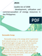 RA 9513 - Renewable Act of 2008 Governs The Development, Utilization and Commercialization of Energy Resources in The Philippines