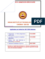 Indian Institute of Technology Madras CHENNAI - 600 036: Applications Are Invited For JULY 2020 Admission