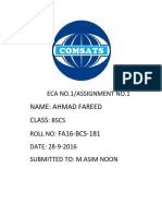 Name: Ahmad Fareed Class FA16-BCS-181: Eca No.1/Assignment No.1