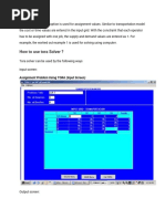 How To Use Tora Solver ?: Assignment Problem Using TORA (Input Screen)