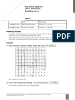 Macmillan English 1 Unit 4 Worksheet Teaching Notes: Find Four More Animal Names. Write The Words