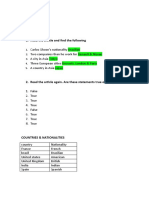 Unit 1: Contacts Reading 1. Read The Article and Find The Following