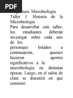 Taller. Historia de La Microbiología