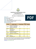 Home Result: Punjab Board of Technical Education, Lahore Result Intimation Card