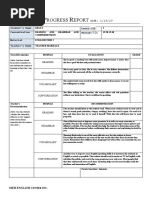 Tudent S Rogress Eport: Student's Name Level Concentration Period (기간) Material Teacher's Name