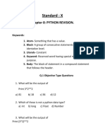 Standard: X: Chapter 8: PYTHON REVISION