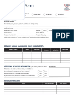 Application Form: Academic Year of Entry