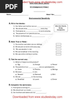 CBSE Class 1 EVS Assignment (4) - Environmental Sensitivity