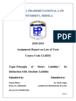 Himachal Pradesh National Law University, Shimla: 2018-2019 Assignment Report On Law of Torts Course Code-LLB102