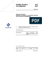 NTC 3907 Azúcar y Melazas. Recuento de Mohos y Levaduras. Método de Filtración Por Membranas PDF