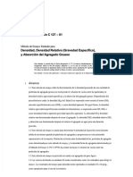 ASTM Designación C 127 - 01, Densidad, Densidad Relativa (Gravedad Específica) y Absorción Del Agregado Grueso