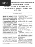 Intellectual Dialogue Between: Renewed "Muhaddith" Al-Imam Ibn Shihab Al-Zuhuri (124 A.H) and Prominent "Orientalist": Goldziher Ignas (1339 A.H)