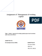 Assignment of Management of Working Capital: Topic