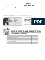 English 1 First Term Test: Reading